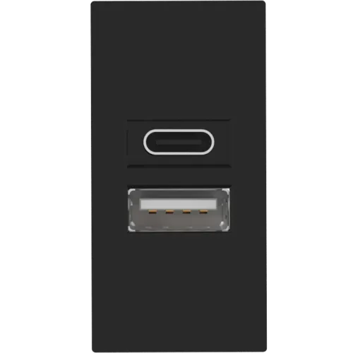 Фото USB зарядное устройство, 2.1A, Type A + C, 1 мод., черн. (22.5х45мм)