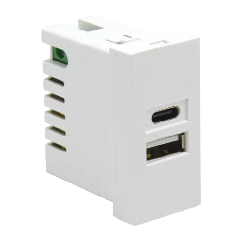 Фото USB зарядное устройство, 2.1A, Type A + C, 1 мод., бел. матовая (22.5х45мм)
