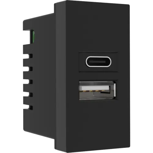 Фото USB зарядное устройство, 2.1A, Type A + C, 1 мод., черн. (22.5х45мм)