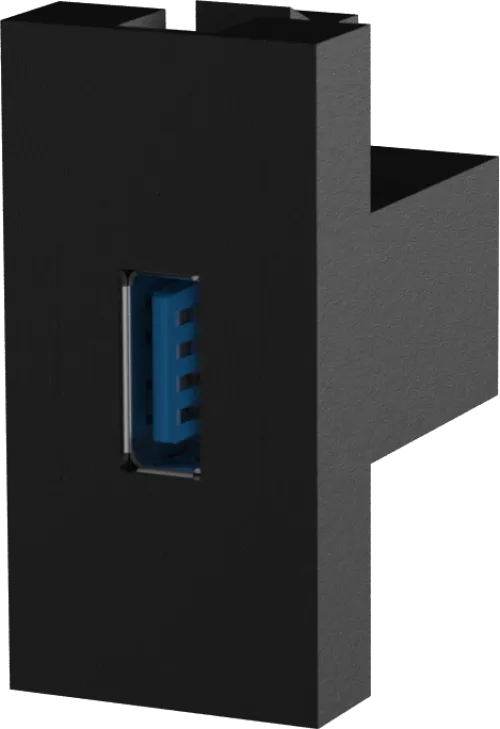 Фото Розетка информационная USB для передачи данных, 1мод., черн. (22.5х45мм), USB3.0, серия (тип)