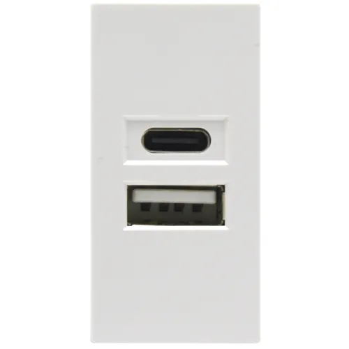 Фото USB зарядное устройство, 2.1A, Type A + C, 1 мод., бел. матовая (22.5х45мм)